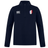 The France Club Shield 1/4 Zip Training Top by EMB Canterbury is navy, with a left-side logo and a French flag emblem on the right. Its durable fleece offers comfort and warmth, making it perfect for rugby season.