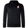 The EMB Canterbury France Shield Club Lightweight Hoodie is a lightweight black hoodie with front pocket and drawstrings, featuring a red, white, and blue France shield emblem on the left chest—ideal for rugby supporters.