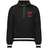 The EMB Augusta Women's Vintage Les Bleus Heritage Prep Pullover is a black quarter-zip with white striped cuffs and hem, red rooster logo, and "LES BLEUS FRANCE RUGBY" on the left chest.