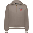 The EMB Augusta Women's Vintage Les Bleus Heritage Prep Pullover features a taupe quarter-zip design with white stripes and a “LES BLEUS FRANCE OUEST” logo with a red rooster on the left chest.