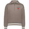 The EMB Augusta Women's Vintage Les Bleus Heritage Prep Pullover features a taupe quarter-zip design with white stripes and a “LES BLEUS FRANCE OUEST” logo with a red rooster on the left chest.