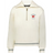 The EMB Augusta Women's Vintage Les Bleus Heritage Prep Pullover in cream features gray-striped cuffs and hem, a quarter-zip design, and a "Les Bleus France Rugby" logo with red rooster on the left chest.