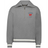 The EMB Augusta Women's Vintage Les Bleus Heritage Prep Pullover is a gray quarter-zip with white striped cuffs and hem, plus a red rooster and “LES BLEUS FRANCE RUGBY” on the chest—celebrating classic women's rugby pride.