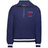 The EMB Augusta Women's Vintage Les Bleus Heritage Prep Pullover features a navy quarter-zip with white stripes and a "LES BLEUS FRANCE RUGBY" logo plus red rooster on the left chest for classic sporty style.