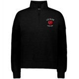 The EMB Augusta Women's Les Bleus Jackson Way Pullover features "LES BLEUS," "FRANCE RUGBY" text, and a red rooster emblem on the left chest—ideal rugby apparel combining style and comfort for fans.