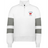 The EMB Augusta Women's Les Bleus Jackson Way Pullover is a white cropped quarter-zip fleece with grey sleeve stripes and a "Les Bleus France Rugby" logo with red rooster—ideal for rugby fans.