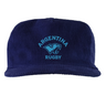 The EMB Weld Nations of Rugby Argentina Corduroy Field Trip Cap features "ARGENTINA RUGBY" and a puma head logo in light blue embroidery on navy, blending classic corduroy style with national rugby pride.