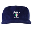 The EMB Weld Nations of Rugby Italy Corduroy Field Trip Cap features "ITALY RUGBY" and a tricolor shield embroidered on navy blue corduroy—perfect for fans seeking classic Italian rugby style.