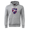 The Fort Wayne Rugby Club Hoodie by WRS Canterbury offers iconic style with a gray hooded sweatshirt featuring a shield emblem in red and blue with bison and 1969 text. Optional customization is available to make it uniquely yours.