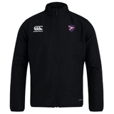 The Fort Wayne Rugby Club Track Jacket by EMB Canterbury is a lightweight black jacket featuring the club crest on the right chest and Canterbury logo on the left. It offers a water-repellent finish, front zipper, and long sleeves for style and practicality.