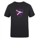 The Fort Wayne Rugby Club Plain Tee by WRS Canterbury features a cotton-heavy blend with a red and blue shield emblem, "Fort Wayne, FC, 1963" text, and two lions. Subtle Canterbury branding adds distinction to the timeless design.