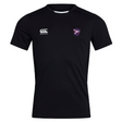 The Fort Wayne Rugby Club Dry Tee by EMB Canterbury is a black sports jersey with Vapodri Technology for breathability, featuring the Canterbury logo on the right chest and a shield emblem on the left.