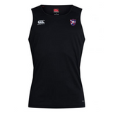 Discover the Fort Wayne Rugby Club Dry Singlet by EMB Canterbury, a black sleeveless athletic shirt with Vapodri Technology for enhanced performance. It features a right chest logo and a white emblem on the left shoulder, designed for champions.