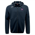 The navy blue Fort Wayne Rugby Tempo Vapodri Full-Zip Hoodie by EMB Canterbury features a red and blue chest emblem, Canterbury branding with a small shoulder logo, and moisture-wicking fabric for comfort.