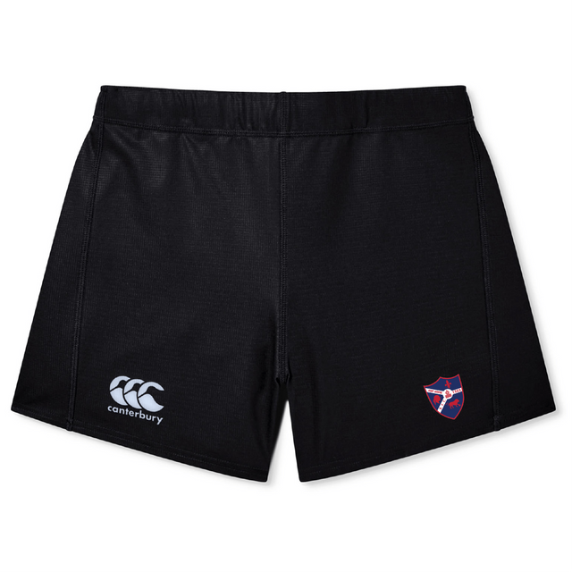 The Fort Wayne Rugby Women's Yokohama Shorts by EMB Canterbury include the logo on one side and an emblem on the other, crafted from lightweight, durable Vapodri fabric for superior comfort and performance.