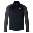 The Fort Wayne Rugby Elite 1/4 Zip Top by EMB Canterbury merges performance and comfort with a black and gray style. Crafted from lower impact materials, this long-sleeve pullover includes a quarter-zip front, zippered pockets, a crest logo on the left chest, and a small logo on the shoulder.