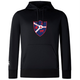 The Fort Wayne Rugby Club Lightweight Hoodie by WRS Canterbury is a sleek black polyester hoodie featuring a sports logo with red, blue, and white elements, including a shield, lion, and "1969" text. Perfect for Canterbury fans.