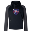 The Fort Wayne Rugby Elite Training Hoody by WRS Canterbury is a black and gray performance sweatshirt. Featuring a knight and shield crest logo on the chest, it's crafted from lower-impact materials to suit your active lifestyle.