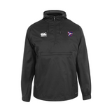 The Fort Wayne Rugby Packaway Jacket by EMB Canterbury features a relaxed fit, ideal for any occasion. This black zip-up jacket with hood has a front left logo, a front right embroidered patch, and water-resistant material for extra protection against the elements.