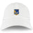 The Gulf Coast Fat Alberts Adult Low-Profile Cotton Twill Dad Cap by EMB S&S Activewear features white cotton twill and embroidered team branding: a blue and yellow shield logo with "Gulf Coast Fat Alberts Rugby," an airplane, and rugby ball.