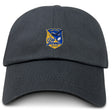 The EMB S&S Activewear Gulf Coast Fat Alberts Adult Low-Profile Cotton Twill Dad Cap is black with colorful embroidered team branding on the front.