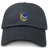 The EMB S&S Activewear Gulf Coast Fat Alberts Adult Low-Profile Cotton Twill Dad Cap is black with colorful embroidered team branding on the front.
