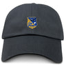 The EMB S&S Activewear Gulf Coast Fat Alberts Adult Low-Profile Cotton Twill Dad Cap is black with colorful embroidered team branding on the front.