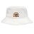 The EMB S&S Activewear Sacramento Rugby Football Club Crusher Bucket Cap is a white cotton hat with an embroidered multicolored crest and text on the front, perfect for sun protection during outdoor matches.