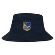 The Gulf Coast Fat Alberts Crusher Bucket Cap by EMB S&S Activewear is a navy cotton twill hat with a "Fat Albers Rugby" embroidered crest of a rugby ball and shield, blending classic style and sun protection.
