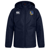 Stay dry in the EMB Canterbury Gulf Coast Fat Alberts Club Vaposhield Full Zip Rain Jacket, featuring water-resistant navy blue fabric, a zipper, Canterbury logo on the right chest, and the club crest on the left. Perfect for wet weather.