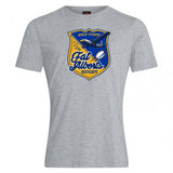 The Gulf Coast Fat Alberts Club Plain Tee by WRS Canterbury is a gray cotton blend shirt featuring a blue and yellow shield logo with a jet, rugby ball, and "Gulf Coast Fat Alberts Rugby" text.