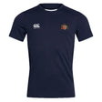 The Sacramento Rugby Football Club Club Dry Tee by EMB Canterbury is a navy short-sleeve shirt with a white Canterbury logo on the right chest, a colorful crest on the left, and Vapodri Technology for breathability.