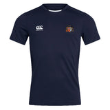 The Sacramento Rugby Football Club Club Dry Tee by EMB Canterbury is a navy short-sleeve shirt with a white Canterbury logo on the right chest, a colorful crest on the left, and Vapodri Technology for breathability.