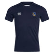 The Gulf Coast Fat Alberts Club Dry Tee by EMB Canterbury is a navy workout shirt with short sleeves, featuring the Canterbury logo on the right chest and club crest on the left, made with Vapodri Technology for breathability and comfort.