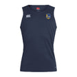 The Gulf Coast Fat Alberts Club Dry Singlet by EMB Canterbury is a sleeveless navy blue athletic top with two chest logos, designed for comfort and performance—ideal for training sessions.