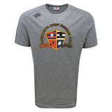 The Sacramento Rugby Football Club Tempo Vapodri T-Shirt by WRS Canterbury features a gray short-sleeve design, club crest and logo on the chest, Canterbury sleeve branding, and moisture-wicking fabric for cool comfort.