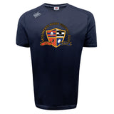 The Sacramento Rugby Football Club Tempo Vapodri T-Shirt by WRS Canterbury is a navy blue, moisture-wicking tee featuring the club crest and logo on the front, with subtle Canterbury branding in a classic sports style.