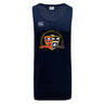 The Sacramento Rugby Football Club Tempo Vapodri Singlet by WRS Canterbury is a navy blue, sleeveless top made from recycled polyester, featuring the club crest, Canterbury logo, and VapoDri technology on the chest.