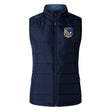 The Gulf Coast Fat Alberts Women's Elite Microlite Gilet by EMB Canterbury features a navy blue design, front zipper, thermoreg fleece for warmth, and a "Falk Falcons" logo patch on the left chest.