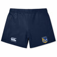 The Gulf Coast Fat Alberts Women's Yokohama Short by EMB Canterbury features navy blue fabric, a white Canterbury logo on the left leg, and a blue and yellow Yokohama team crest on the right leg.