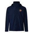 The EMB Canterbury Sacramento Rugby Football Club Elite Storm Jacket features a navy blue design, crest logo on the left chest, and a small blue symbol on the right shoulder. This breathable jacket offers comfort and style for any occasion.