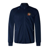 The Sacramento Rugby Football Club Elite Windstopper Jacket by EMB Canterbury features a navy blue design, zip-up front, high collar, embroidered left chest logo, side pockets, and ribbed cuffs.
