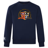 The WRS Canterbury Sacramento Rugby Football Club Crew Sweatshirt is a navy blue, ultra-soft top featuring the club crest on the chest and an embroidered CCC logo on the left sleeve.