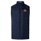 The Sacramento Rugby Football Club Elite Microlite Gilet by EMB Canterbury features navy blue quilted insulation, a zip-up front, and an embroidered crest logo on the left chest.