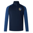 The Gulf Coast Fat Alberts Elite First Layer by EMB Canterbury is a navy and blue long-sleeve quarter-zip training top featuring a chest crest, shoulder logo, and advanced VapoDri technology for superior comfort.