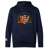 The Sacramento Rugby Football Club Club Lightweight Hoodie by WRS Canterbury is a navy blue hoodie with the club crest on the chest, kangaroo pocket, and a small Canterbury logo on the left sleeve.