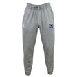 The Gulf Coast Fat Alberts Leisure Sweatpant by EMB Canterbury features a drawstring waist, white logo on the left thigh, blue and yellow crest emblem on the right thigh, and is crafted from sustainable fleece for comfort and style.