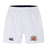The EMB Canterbury Sacramento Rugby Football Club Advantage Short 2.0 features an elastic waistband, black Canterbury logo on the left leg, multicolored crest with text on the right, and is made with recycled content for high-performance training.