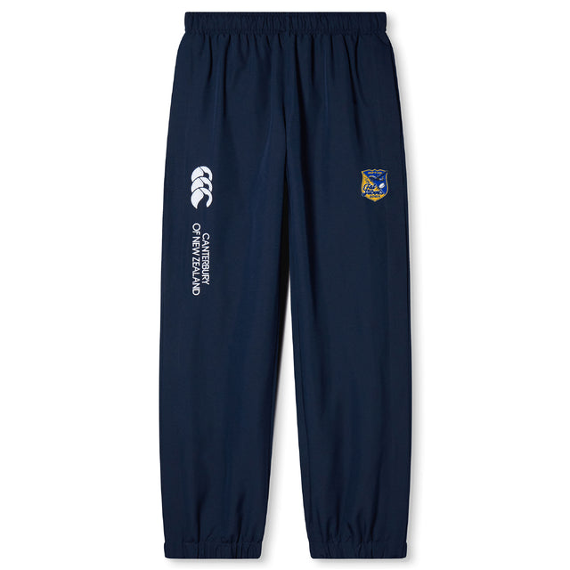 The Gulf Coast Fat Alberts Cuffed Hem Stadium Pant by EMB Canterbury features an elastic waistband, cuffed hem, Canterbury branding, and a left leg crest—ideal men's rugby pants for comfort and style.