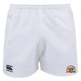 The Sacramento Rugby Football Club Professional Polyester Rugby Short by EMB Canterbury features an elastic waistband, a Canterbury logo on the left leg, and a colored crest logo on the right.